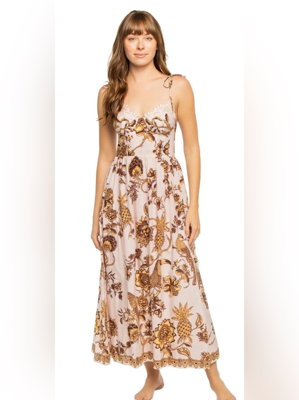 FARM Rio Cream Maxi Dress with Brown Floral & Pineapple Print